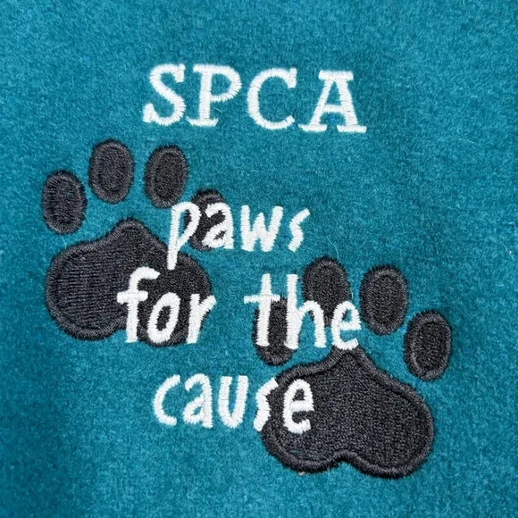 Vintage Varsity Jacket Mens Large Green Blue Wool Black Leather SPCA Dog Lover - Picture 5 of 16